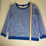 Talbots  Blue Gingham Crewneck Sweatshirt Size LP Preppy Fleece Lined Comfy Cozy Photo 7