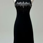 VTG Y2K Whimsigoth Dress Sz 8 Cachet 2000s Black Mini Halter Embellished Fairy Photo 0