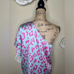 Entro NTM: One Shoulder Minty Blue with Pink Leopard Print Blouse Sz Small Photo 9