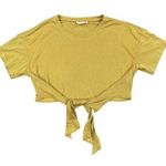 Lovers + Friends  - Tie Front Crew Neck Short Sleeve Cropped Tee in Yellow Photo 0