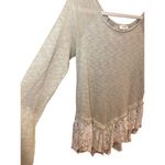 Umgee  Women Medium Shirt Long Sleeve Heathered Cream White Lace‎ Hem & Back Boho Photo 3