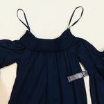 NWT XS Navy Blue Sheath Off the Shoulder Dress Bell Flare Sleeves Eyelet Neck Photo 4