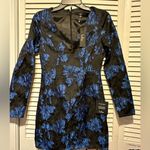 Lulus  Elegant Taste blue and black jacquard long sleeve XS cocktail mini dress Photo 2