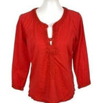 Calypso St. Barth  Red Embroidered Boho Cotton Blouse S Keyhole Neckline Chic Photo 0