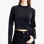 Nike Sportswear Black Velour Cropped Long Sleeve Top Logo Crewneck Photo 7