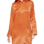 WAYF NWT Satin Shirt Dress Shift Rust Orange Long Sleeve Dotted Size Medium Photo 0