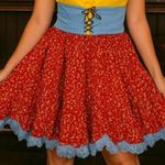 Dress Size ML Square Dance Country Farm Yellow Red Floral Skirt Blue Lace Trim Photo 7