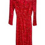 Tara Jarmon Red Midi Dress Women’s Long Sleeve Ruffled Button Front Floral 36 Orange Photo 4