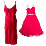 Y2K VTG. WORTH NY 100% SILK RED FAIRY CHAIN 2 PC. SET TOP SKIRT LARGE Photo 2