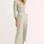 Free People Back Into It Pastel Sage Green Wide Leg Cotton Jumpsuit Large Photo 8