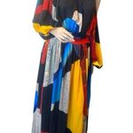 Eien‎ Graphic Print Maxi Dress One Shoulder Cutout Colorful Size Small Gathered Black Photo 0
