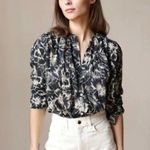 Mille Resort Travel Florian Button Front Blouse Small Black Hibiscus Top Cotton Photo 0