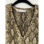 ZARA  Smock Ruffle Snake Print VNeck Sheer Blouse Long Sleeve S Brown Cream #3049 Photo 5