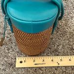 Elliott Lucca Turquoise green leather trim straw rattan woven stiff basket bag Photo 9