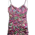 For Love & Lemons Julien Ruched Satin Cami Dress Pink Floral Print Photo 2