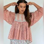 New Kopal Rose Hand Block Floral Print Prairie Peasant Blouse Top Shirt size XL Pink Photo 1