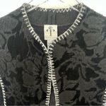 Rain+Rose black wool blend floral burnout velvet faux fur open front vest large Photo 2