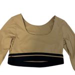 JoyLab  Women's Tan and Black Cropped Long Sleeve Shirt - Size Medium - NWT Photo 2