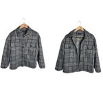 Plaid Shacket Size Medium Black Tape White Black Blue Brown Pockets Flannel Photo 1