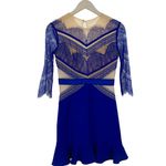 Three Floor  Cobalt Blue Lace Sheer‎ Illusion Ruffle Hem Mini Dress XS Photo 1
