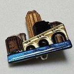 Handmade Handcrafted Enameled City Scene Building With Bridge Brooch Pin Photo 0