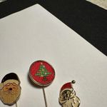 Lot Of 3 Holiday Gold Tone Lapel Stick Pin Santa Claus / Christmas Tree Photo 3
