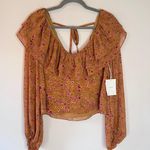 Tularosa NEW Revolve Orion Ruffle V-Neck Long Sleeve Blouse Lafayette Floral Mustard Gold Photo 1