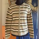 Cambridge Dry Goods Earthy Colors Striped Sweater 100% Wool full zip size Small Green Photo 0