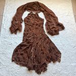 Unique Vintage Vintage Velvet Burnout Silk Dress Sz 6-8 Fur Trim Shawl Y2K Fairy Grunge Runway Photo 5