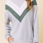 Anthropologie Maeve  Women's Size‎ 1X Green Gray Black Chevron Sweatshirt Boxy Photo 0