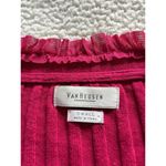 Van Heusen  Cotton Tie Front Knit Short Sleeve Ruffle Trim Raspberry Sweater Sz S Photo 2
