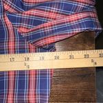 L.L.Bean Top Women's Medium Navy Stewart Plaid Wrinkly Free Oxford Shirt Blue Photo 2