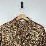 Private Luxuries Satin Leopard Blouse Womens M Button Down Pajama Style Top Brown Size M Photo 4