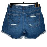 American Eagle  SZ 10 Tomgirl Jean Shorts Distressed Cuffed Hi-Rise Zip-Fly Blue Photo 3