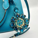 Henri Bendel West 57th Turnlock Satchel in Teal with Crystal Charm Leather Photo 11
