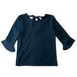 Ann Taylor  Factory Size Medium Black Blouse Tie Back Bell Sleeve Business Casual Photo 4