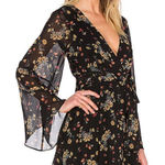 Free People $128 Sz Small LILOU PRINTED BELL SLEEVE DRESS RETRO BLACK COMBO Photo 0