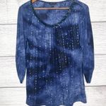 Sami & Jo Sam & Jo Blue Tie Dye Sequin Embellished 3/4 Sleeve Blouse Top Size Medium Photo 9