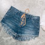Free People Lace-Up Frayed Hem Shorts in Vintage Indigo Size 31 New w/Tag Photo 7