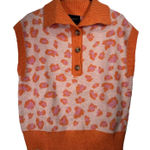 FRNCH Paris Orange Pink Animal Print Sweater Vest Large Shawl Collar Button New Photo 0