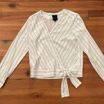 Alex Marie White Striped CrissCross Blouse Womens Size Small Long Sleeve Career Photo 2