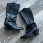 Born Lewisa knee high black stacked heel leather boots Size 7 Photo 1