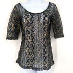 Happening in the present NWT H.I.P Goth Punk Women's Sheer Lace Top Black Gold Size‎ M Rock Vamp Baddie Photo 0