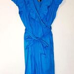 Necessary Objects Dress Blue Ruffle Collar Wrap Dress Sz 2X NWT Belted Office Photo 0