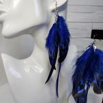 Boho Long Royal Blue Real Feather Earrings Photo 4