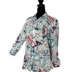 CHAPS Non Iron Women L Umbrella Print Gingham Plaid Cuffs Vacation Preppy Cruise Photo 0