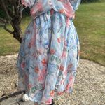 Lulu’s Beautiful Presence Light Blue Floral Chiffon Halter Mini Dress Size M Photo 2