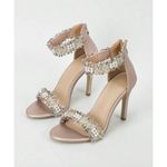 Amazon Women's Glittery Light Pink Stiletto Sandals Faux Pearl Embellished Photo 2
