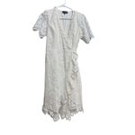 Hale Bob  White Eyelet Wrap Dress Flutter Sleeve Ruffle Hem Size Medium‎ Photo 1