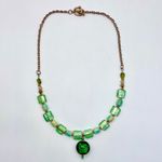 Handmade Green Art Glass Necklace Statement Beads Drop Pendant Toggle Clasp Photo 5